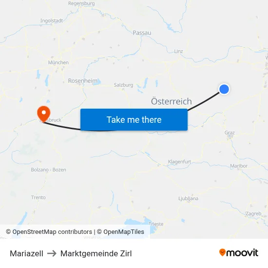 Mariazell to Marktgemeinde Zirl map