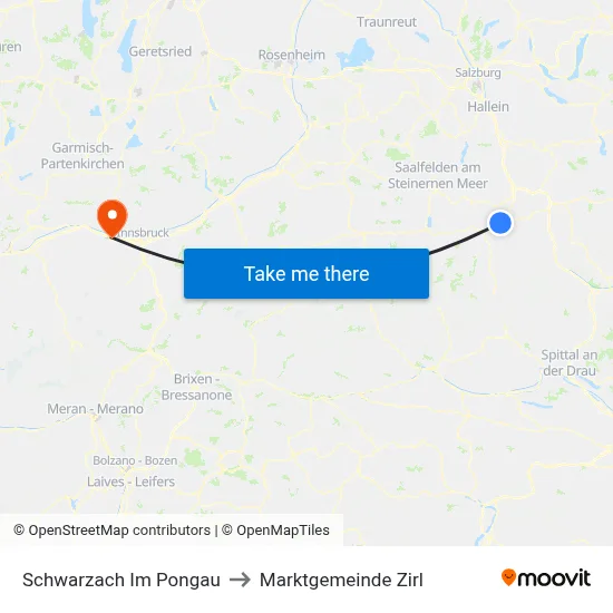 Schwarzach Im Pongau to Marktgemeinde Zirl map