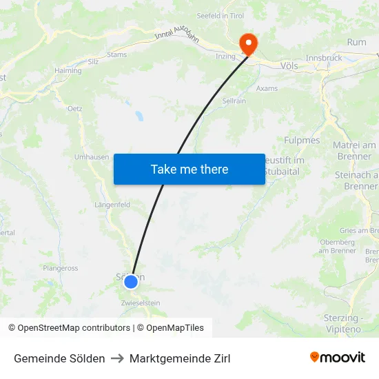 Gemeinde Sölden to Marktgemeinde Zirl map