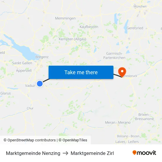Marktgemeinde Nenzing to Marktgemeinde Zirl map