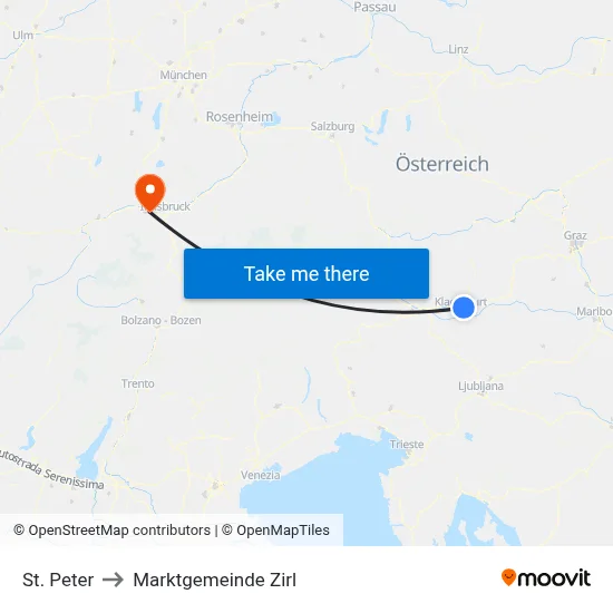 St. Peter to Marktgemeinde Zirl map