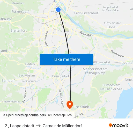 2., Leopoldstadt to Gemeinde Müllendorf map