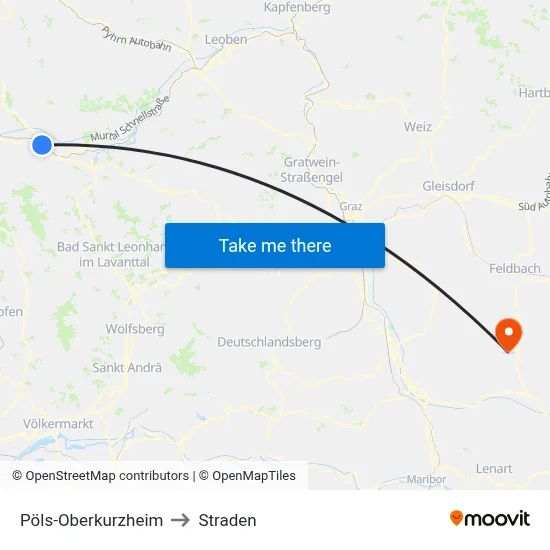 Pöls-Oberkurzheim to Straden map