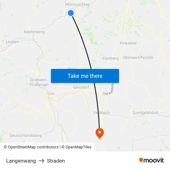 Langenwang to Straden map