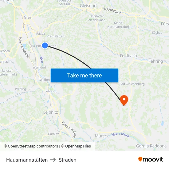 Hausmannstätten to Straden map
