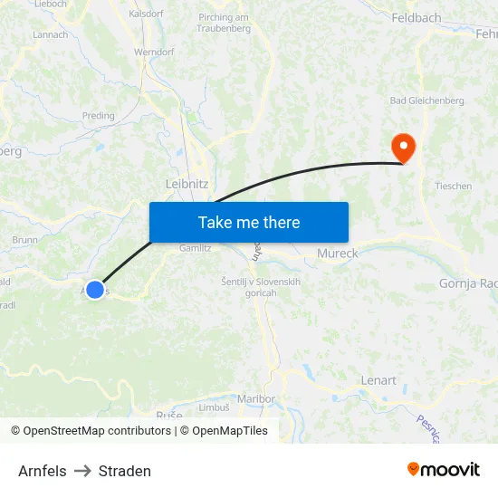 Arnfels to Straden map