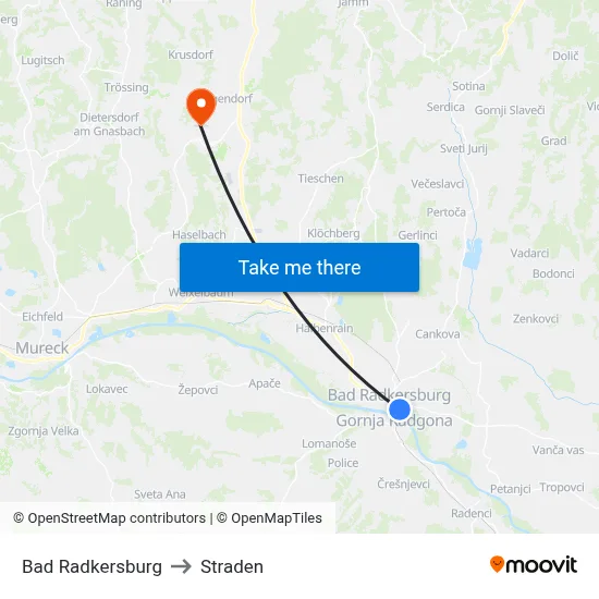 Bad Radkersburg to Straden map