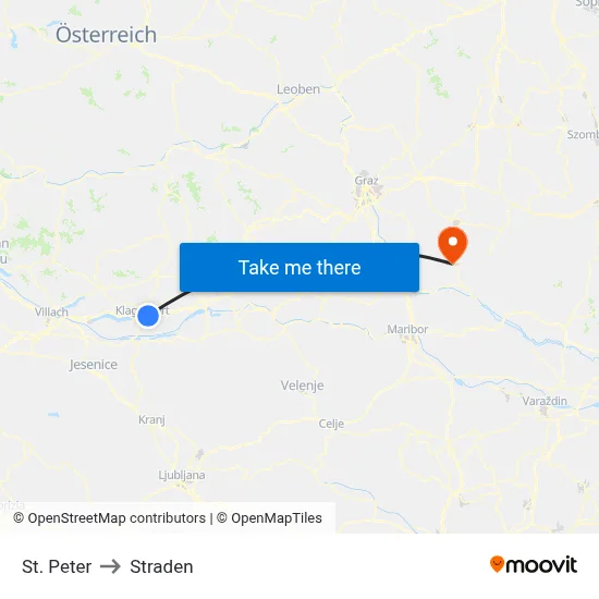 St. Peter to Straden map