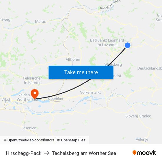 Hirschegg-Pack to Techelsberg am Wörther See map