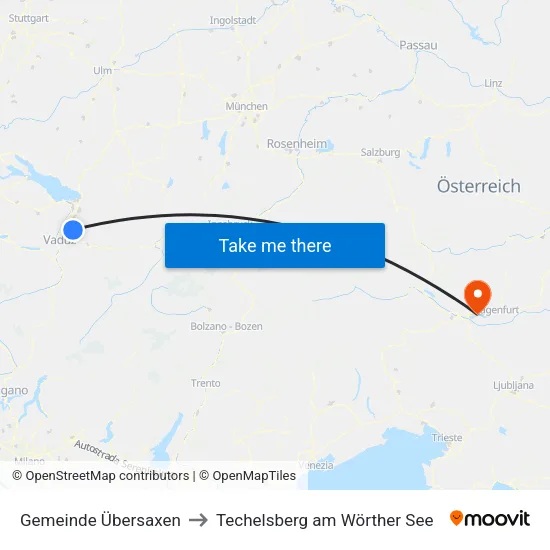 Gemeinde Übersaxen to Techelsberg am Wörther See map