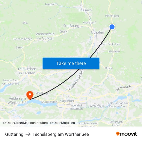 Guttaring to Techelsberg am Wörther See map