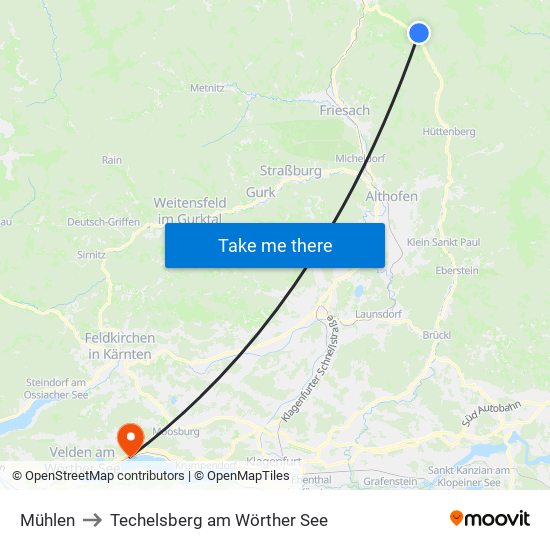 Mühlen to Techelsberg am Wörther See map