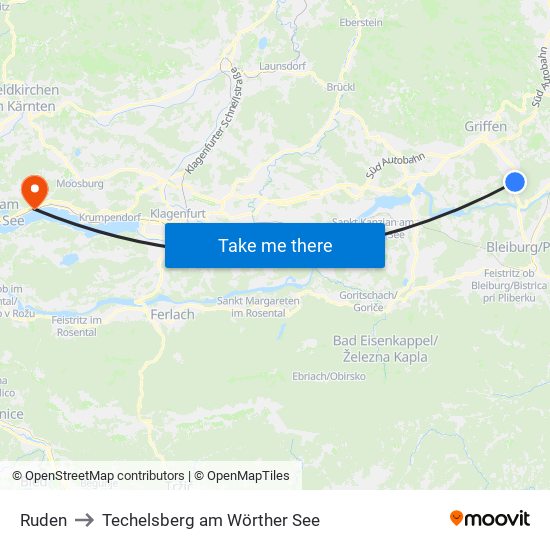Ruden to Techelsberg am Wörther See map