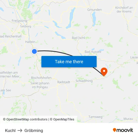 Kuchl to Gröbming map