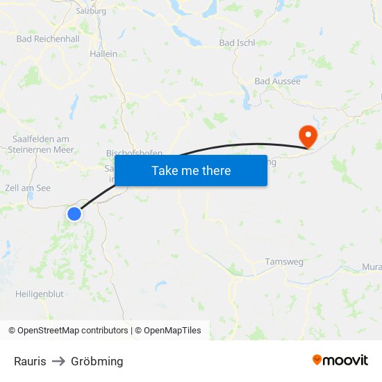 Rauris to Gröbming map