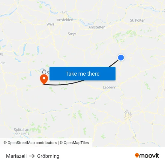 Mariazell to Gröbming map