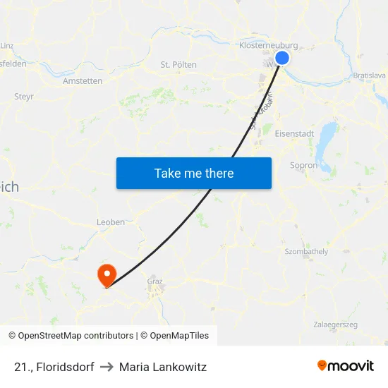 21., Floridsdorf to Maria Lankowitz map