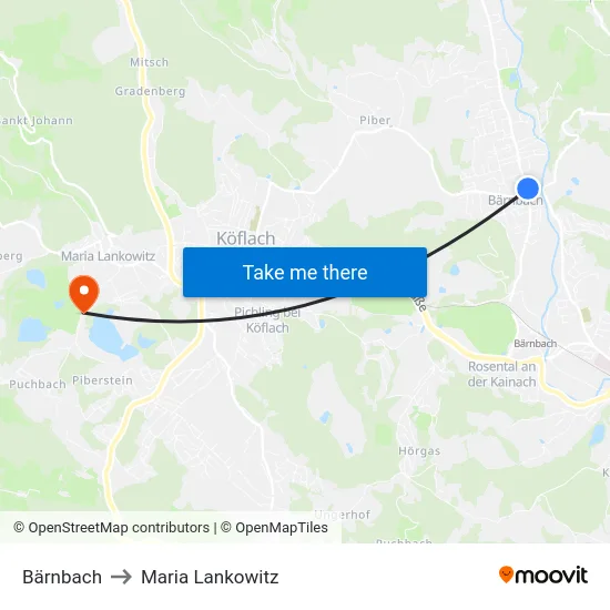 Bärnbach to Maria Lankowitz map