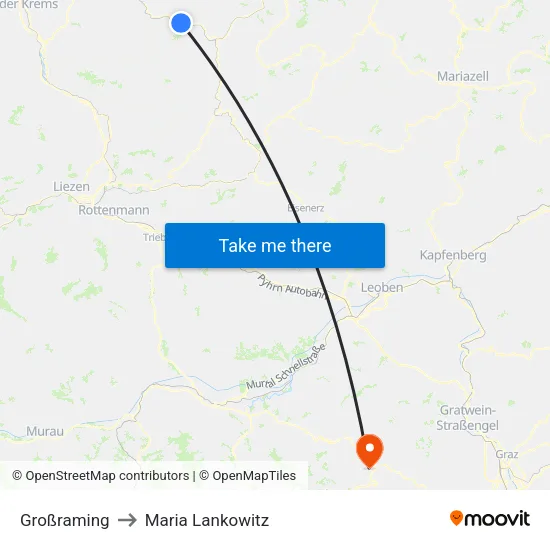 Großraming to Maria Lankowitz map