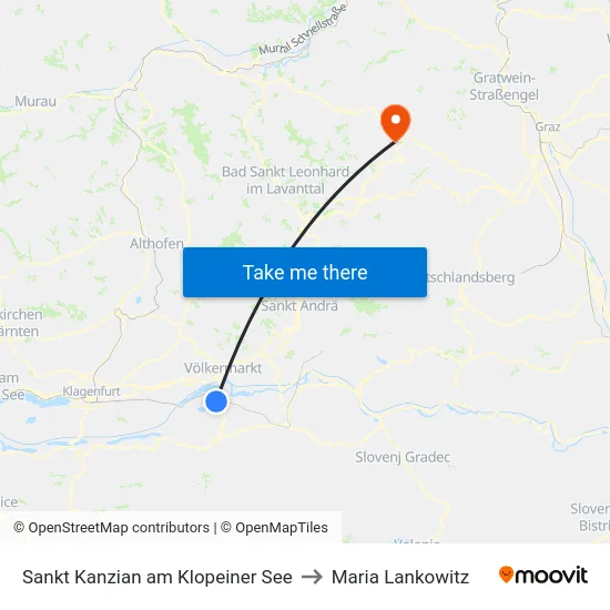 Sankt Kanzian am Klopeiner See to Maria Lankowitz map