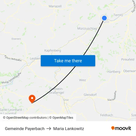 Gemeinde Payerbach to Maria Lankowitz map