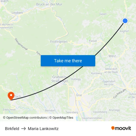 Birkfeld to Maria Lankowitz map