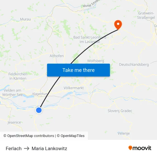 Ferlach to Maria Lankowitz map