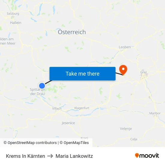 Krems In Kärnten to Maria Lankowitz map