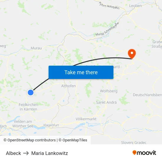 Albeck to Maria Lankowitz map