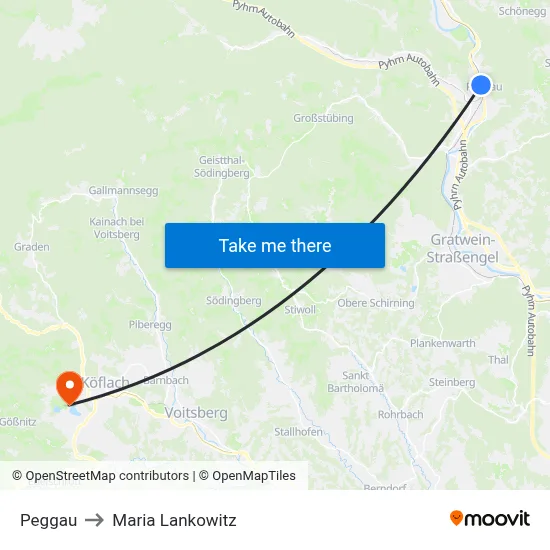 Peggau to Maria Lankowitz map