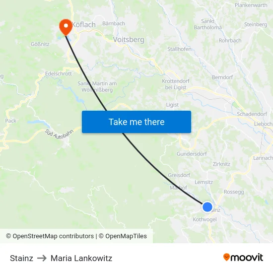 Stainz to Maria Lankowitz map