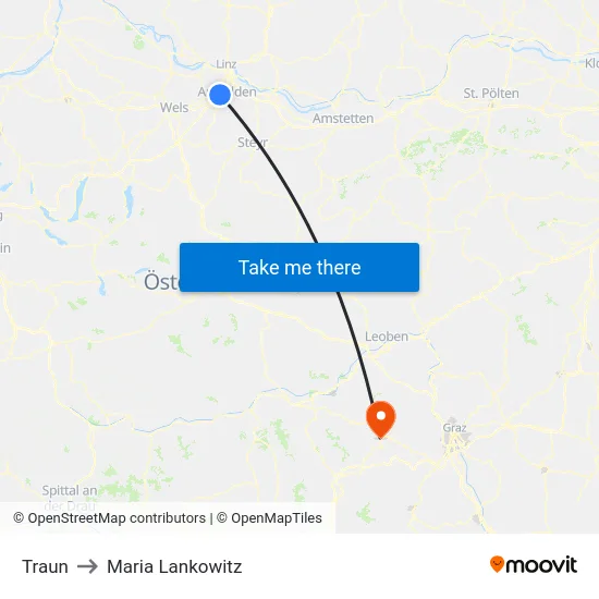 Traun to Maria Lankowitz map