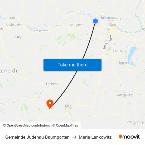 Gemeinde Judenau-Baumgarten to Maria Lankowitz map