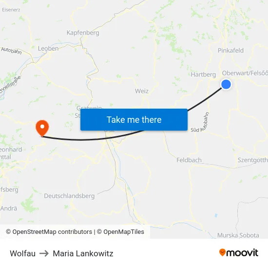 Wolfau to Maria Lankowitz map