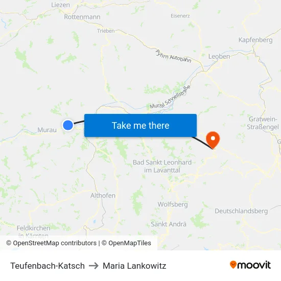 Teufenbach-Katsch to Maria Lankowitz map