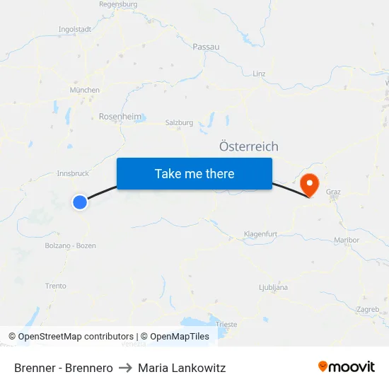 Brenner - Brennero to Maria Lankowitz map