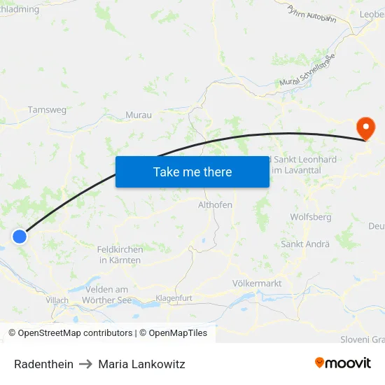 Radenthein to Maria Lankowitz map