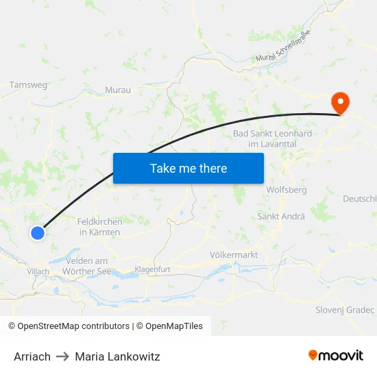 Arriach to Maria Lankowitz map