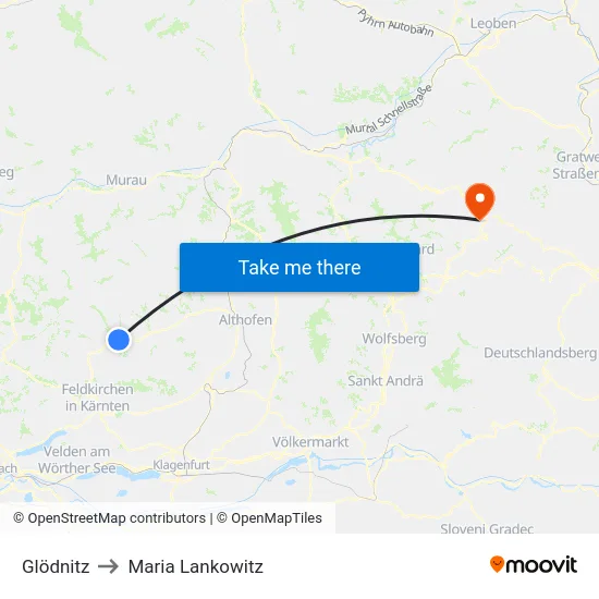 Glödnitz to Maria Lankowitz map