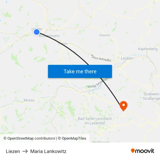 Liezen to Maria Lankowitz map