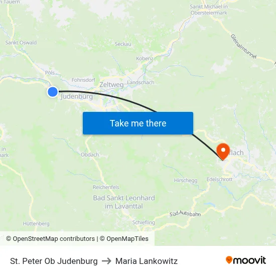 St. Peter Ob Judenburg to Maria Lankowitz map