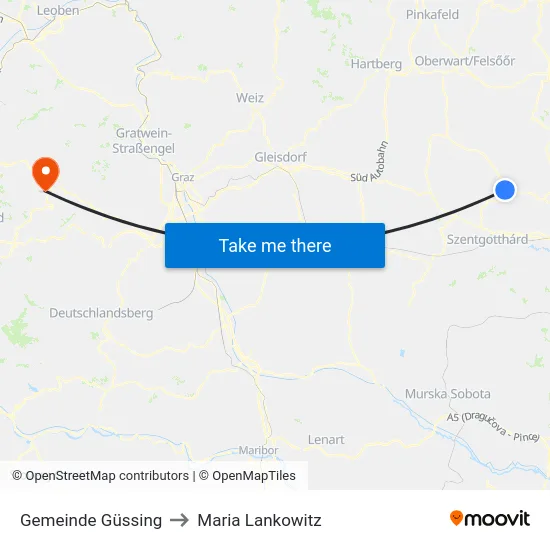 Gemeinde Güssing to Maria Lankowitz map