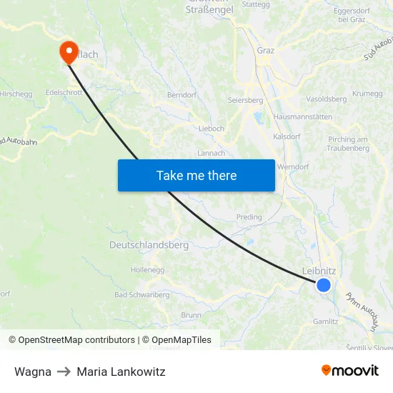 Wagna to Maria Lankowitz map