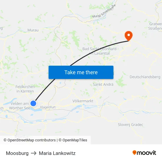 Moosburg to Maria Lankowitz map