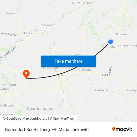 Grafendorf Bei Hartberg to Maria Lankowitz map