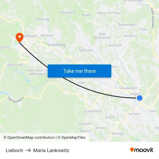 Lieboch to Maria Lankowitz map