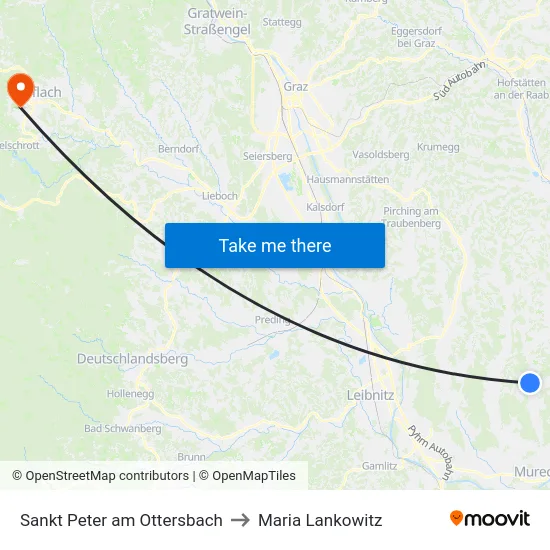 Sankt Peter am Ottersbach to Maria Lankowitz map