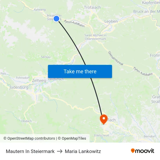 Mautern In Steiermark to Maria Lankowitz map