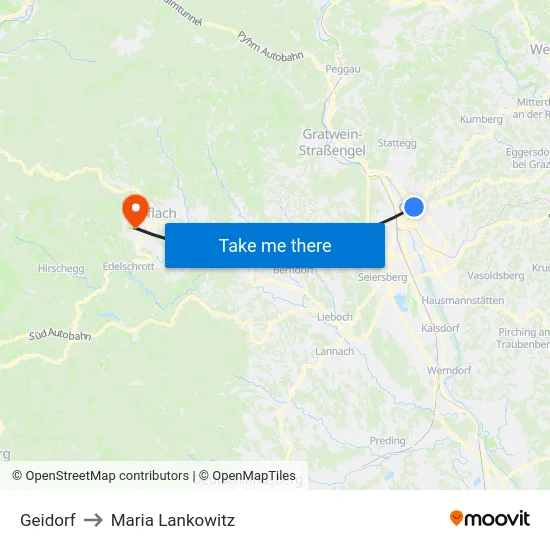 Geidorf to Maria Lankowitz map