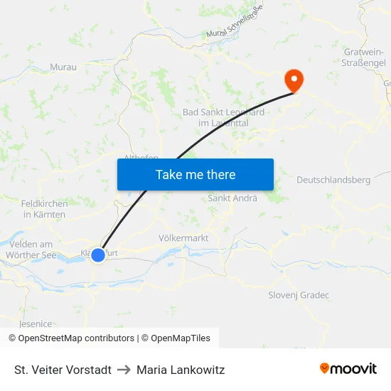 St. Veiter Vorstadt to Maria Lankowitz map